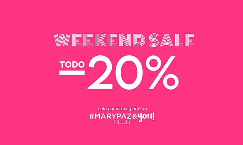 ¡Disfruta de un 20% en TODA la web sólo por ser tú con nuestra Weekend Sale!