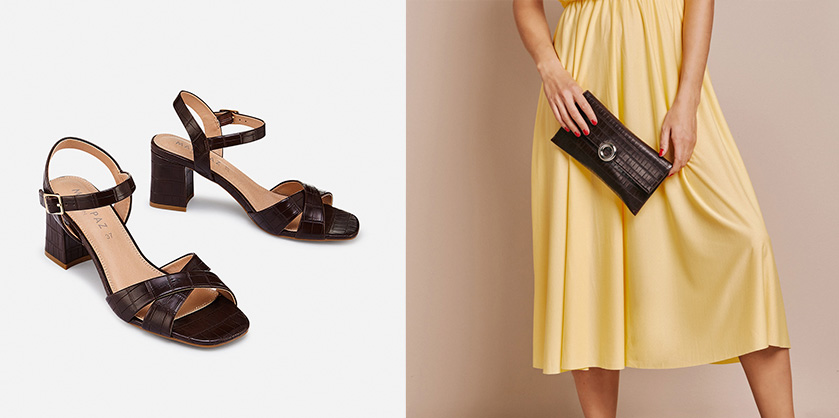 sandalia y bolso cocodrilo marrón