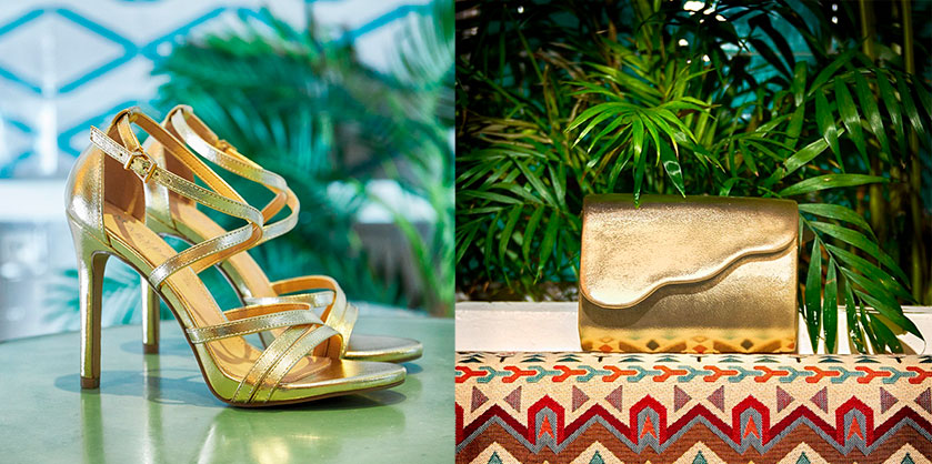 sandalia y bolso dorado
